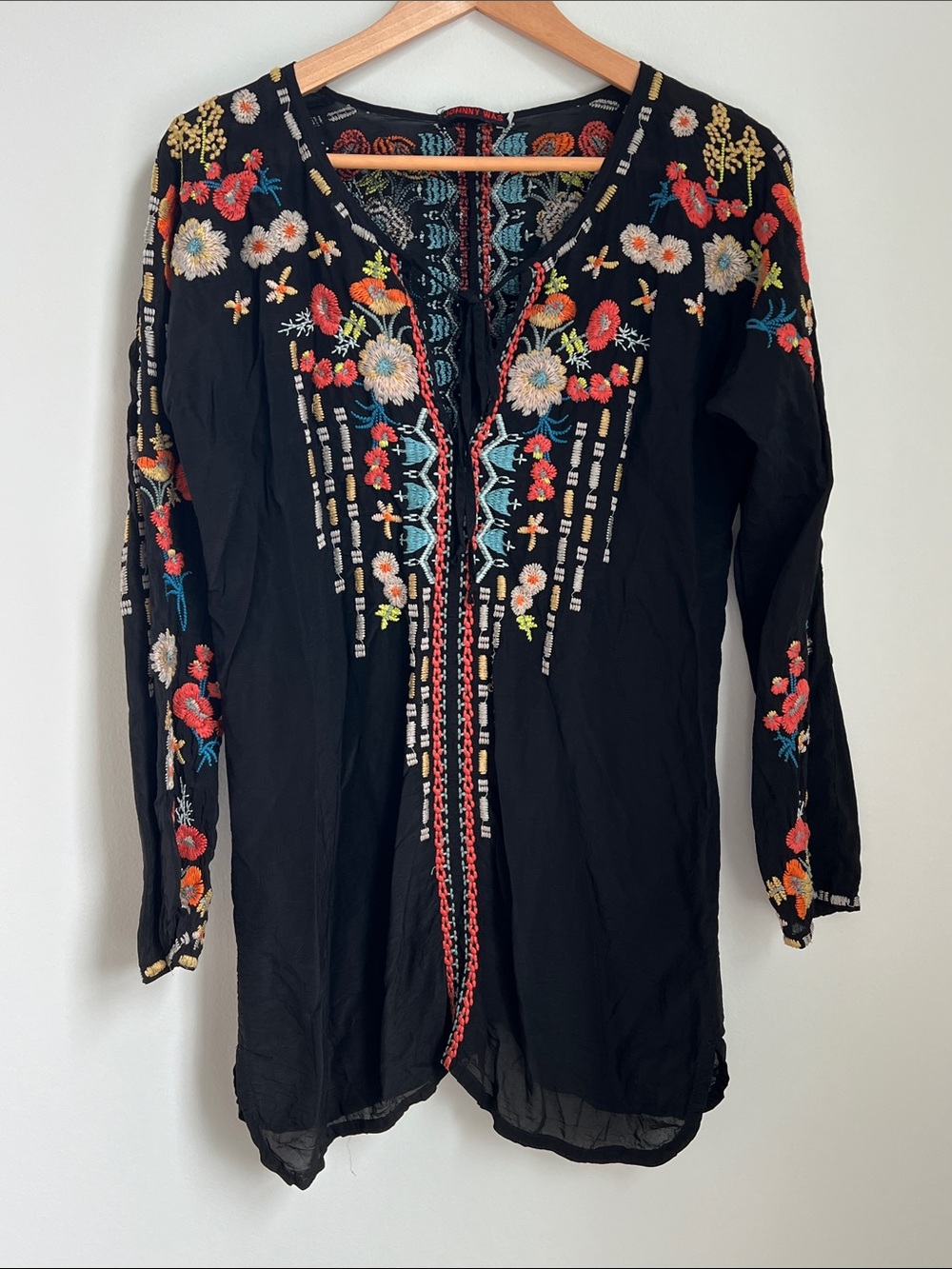 Johnny Was | Black Tunic with Multicolor Floral Embroidery